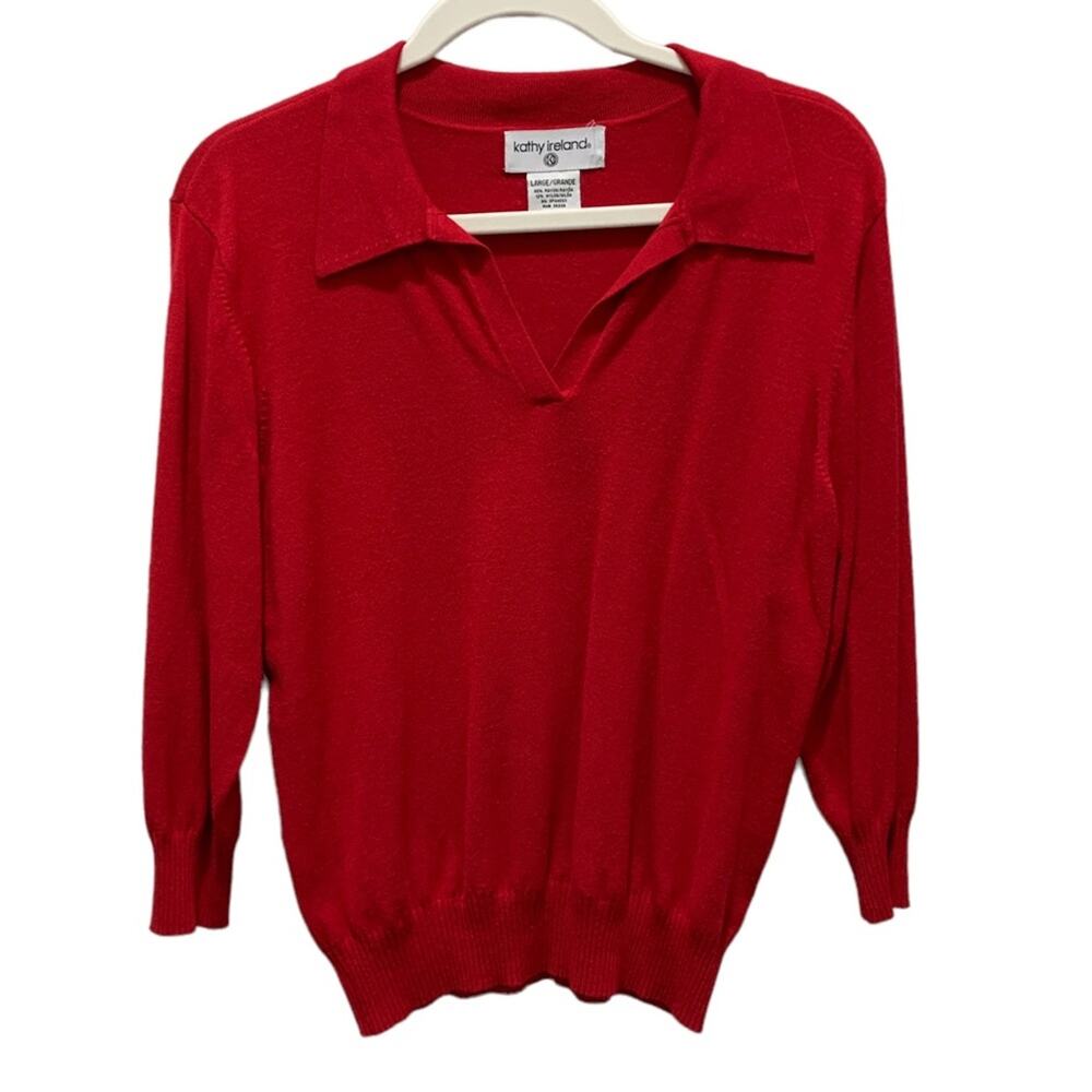 Kathy Ireland Ruby‎ red sweater Three-quarter length sleeves size large